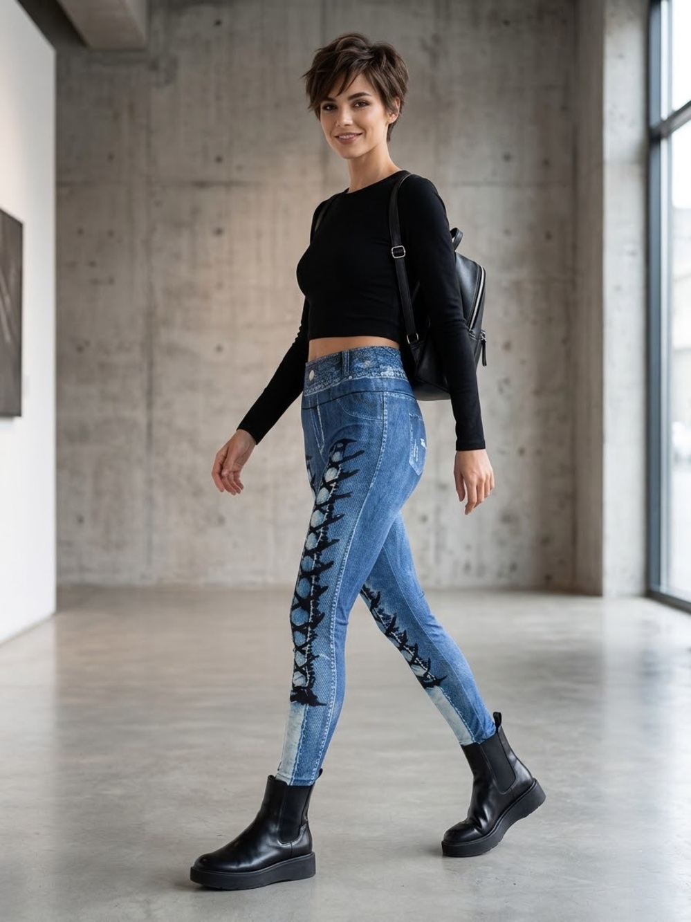 SHEIN Blue Lace-Up Side Detail Jeggings